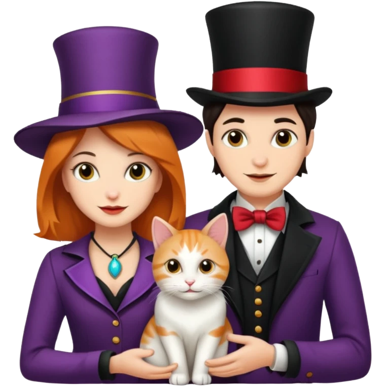 magician couple and their pet cat emoji
