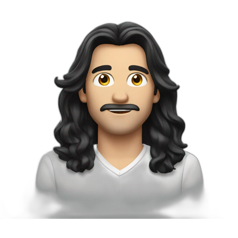 German man with long black hair and hairspray emoji