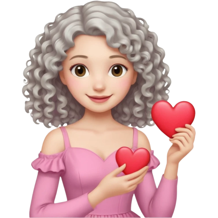 silvery curly/wavy shoulder-length hair smiling lady holding a heart but finer hair emoji