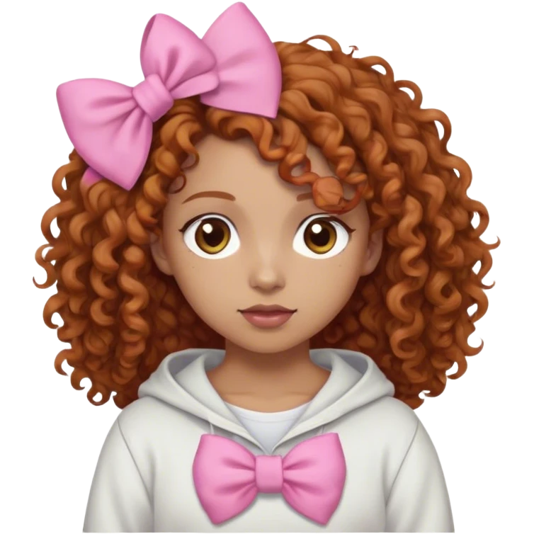 i’m like a carmel light skin with darkish curly ginger hair i wear baggy clothes like sweat pants and white long sleeves my eyes are light brown and i want a pink bow on the side of my curly hair emoji