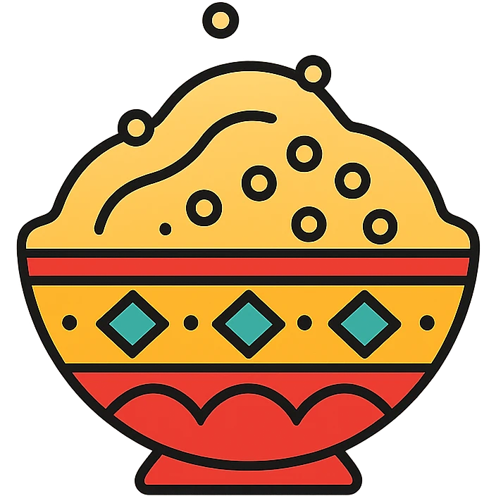 Moroccan curvy couscous, round grains, North African bowl, stylized emoji