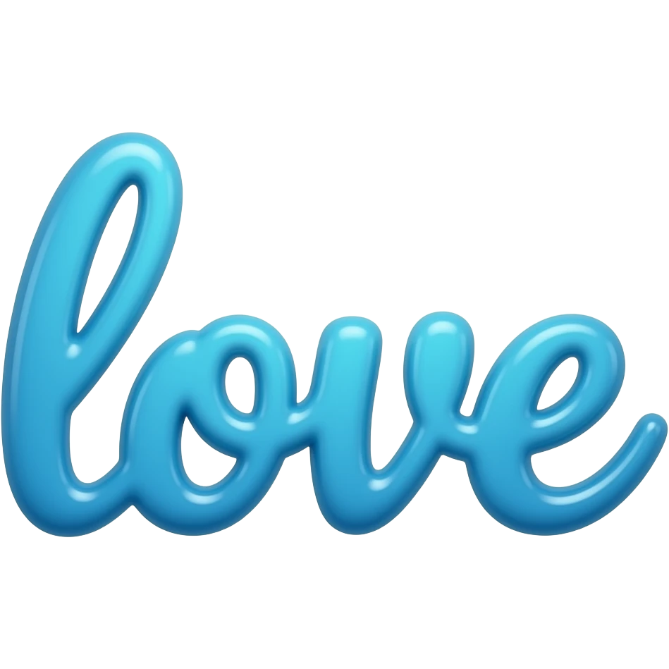 name "love" in bleu, 3D style typography lettering emoji
