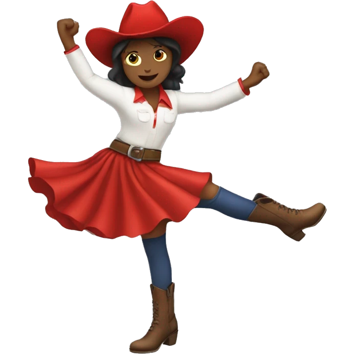 A girl with a red cowboy hat and a skirt doing a high kick emoji