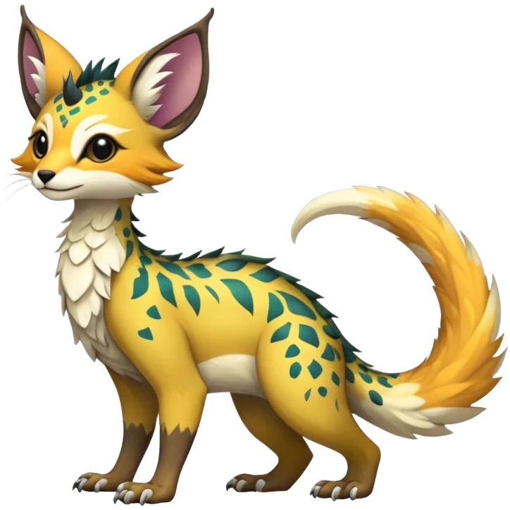 Feral Rare Fantasy vibrant tropical Vernid-Trico-species by LiLaiRa, random markings, tufted tail, tufted ears, full body emoji