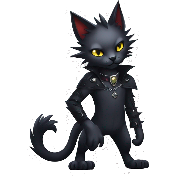 cool edgy fantasy dark-shadow-themed animal vampiric cat hybrid Fakemon  with a spiky collar full body emoji