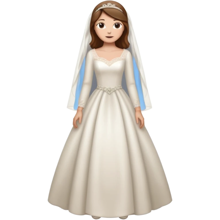 Chica blanca,pelo castaño y mondongos vestido novia, manga larga cuerpo entero emoji
