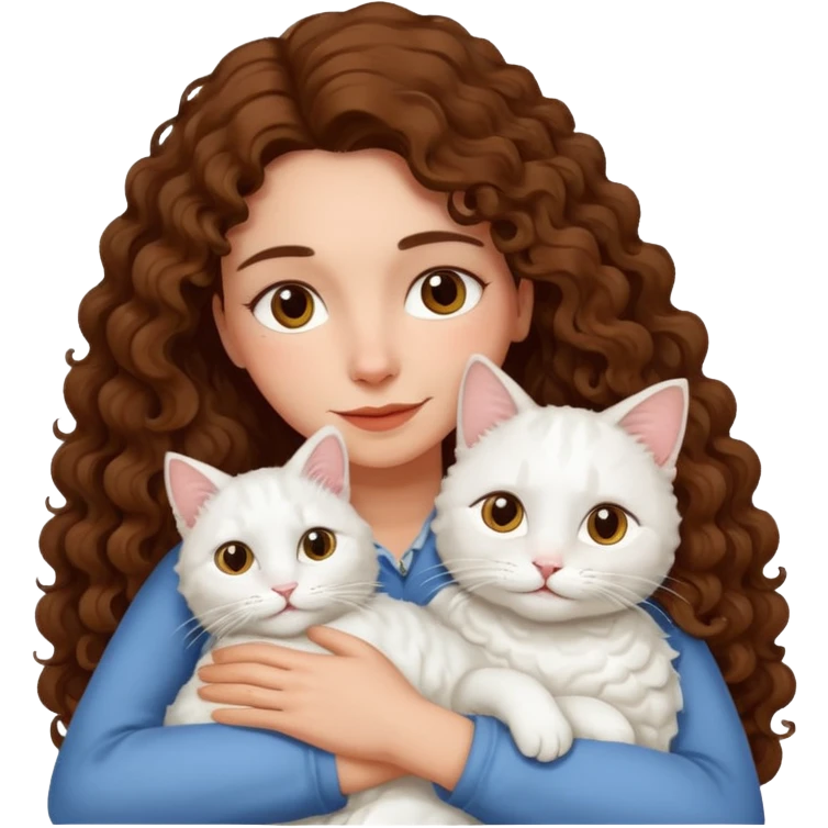 Mature Spanish girl with long curly hair and hugging a white cat emoji