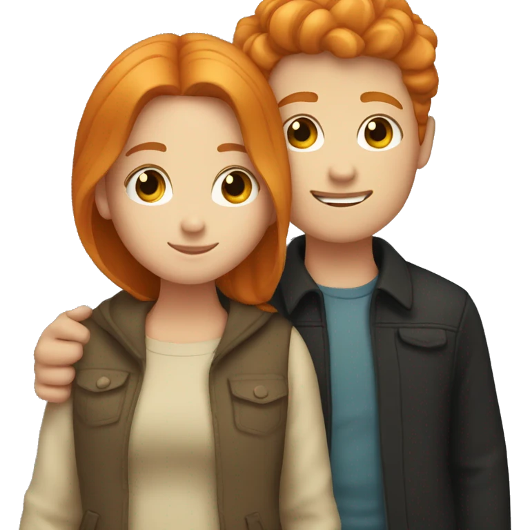 A ginger girl and black haired boy hugging  emoji