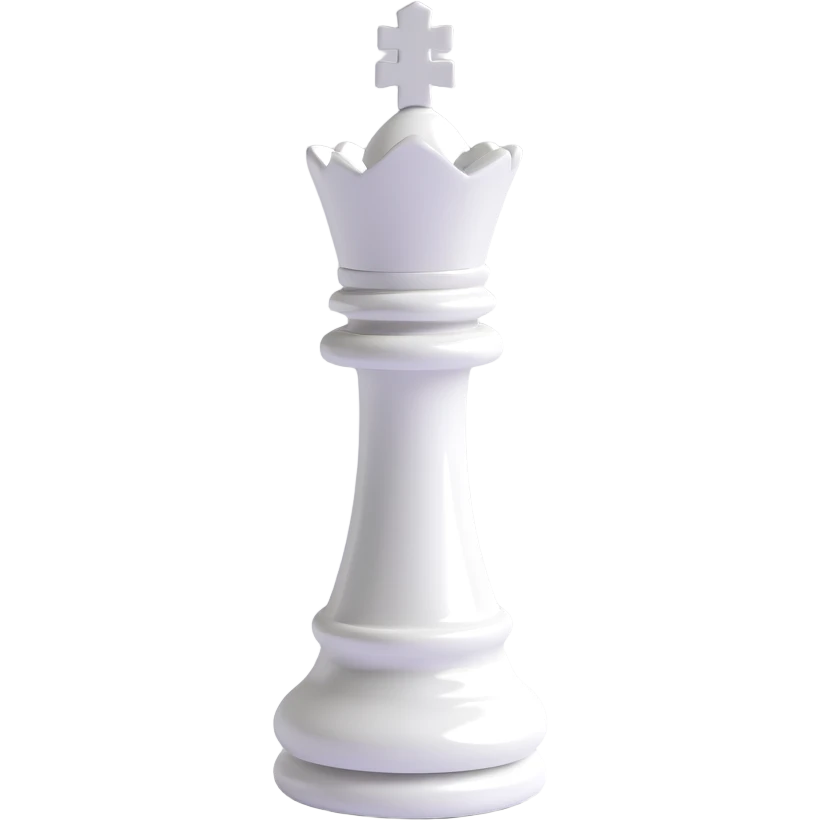 3D emoji style king chess piece, classic white, glossy finish, simple and elegant, no text emoji