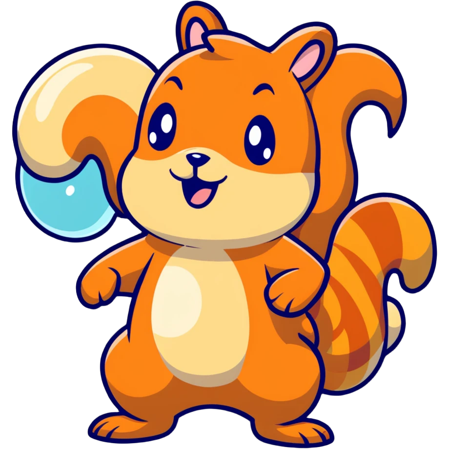 Cartoon squirrel with obvious big drool droplet hanging from mouth, extremely hungry, stomach growling emoji