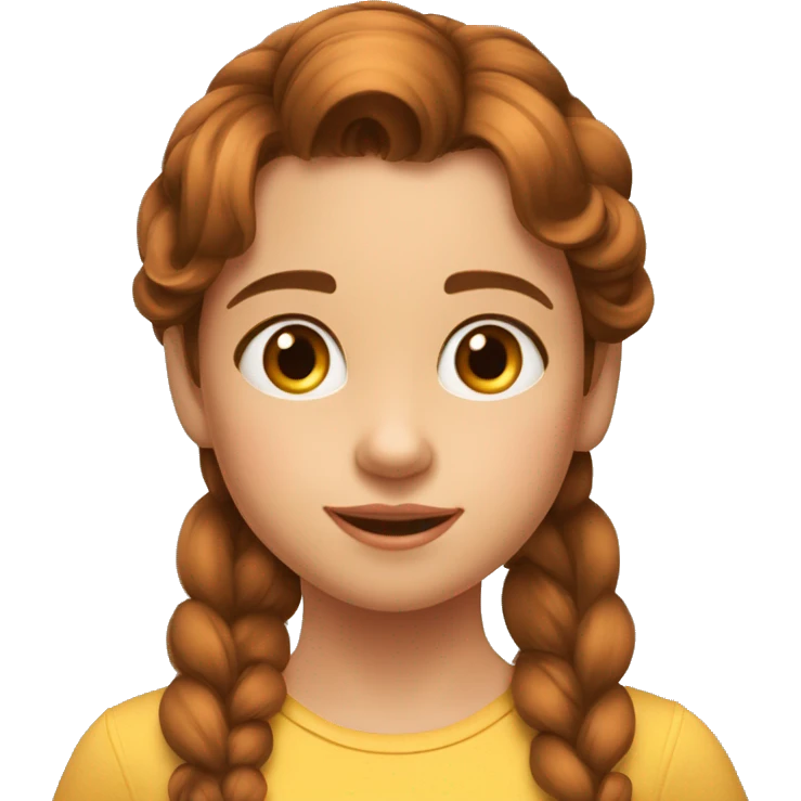 Estilo pixar niña de 8 años castaña pelo liso puntas rozadas, ojos marrones emoji
