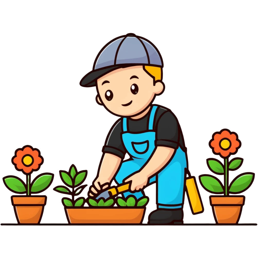 young white male gardener planting flowers emoji