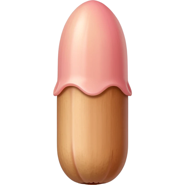 cylindrical skin tone peachy beige-pink penis shaft, no face. at top of penis, add beige pink smooth acorn-shaped glans tip that is covering 1/10th of the top of penis, corona line and frenulum. at bottom end/base of penis make it flat. add veiny detail on penis shaft, no stem, smooth edge of corona emoji