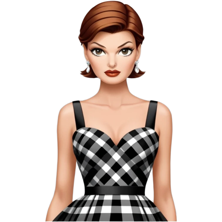 Linda Evangelista in black and white tartan evening dress emoji