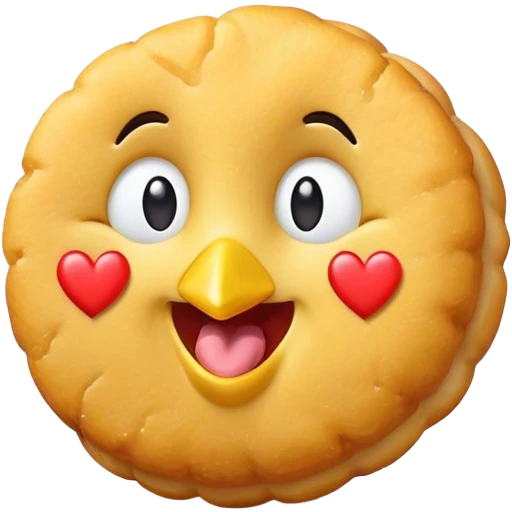 Classic yellow smiley face emoji with heart shaped chicken nuggets for eyes  emoji
