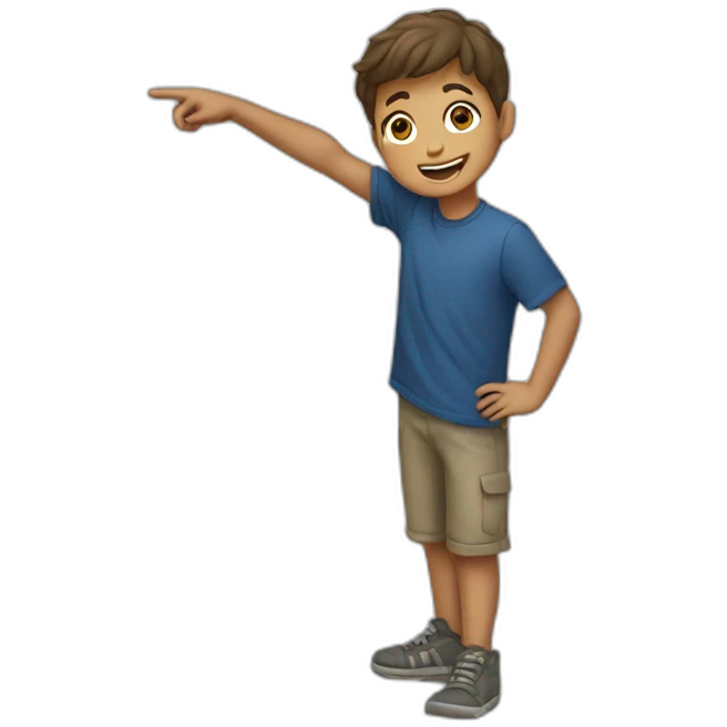 A boy pointing at the floor emoji
