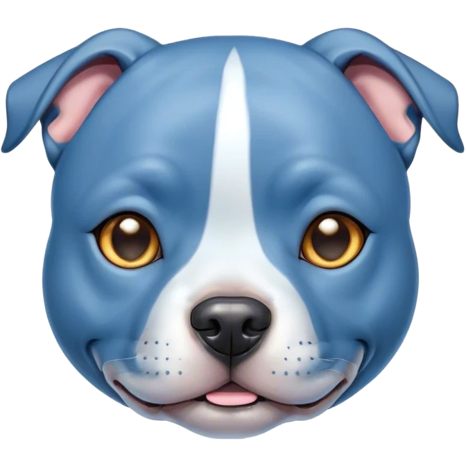 Cinematic Cute Blue Staffordshire Bull Terrier Portrait Emoji, Head tilted playfully and inquisitively, featuring a glossy blue Fur with a healthy sheen, round, sparkling dark eyes filled with curiosity, Simplified yet irresistibly adorable features, highly detailed, glowing with a warm, friendly glow, high shine, affectionate and spirited, stylized with a touch of whimsy, bright and endearing, soft glowing outline, capturing the essence of a mischievous yet loving pup, so playful it feels like it could bound out of the screen and into your arms! emoji
