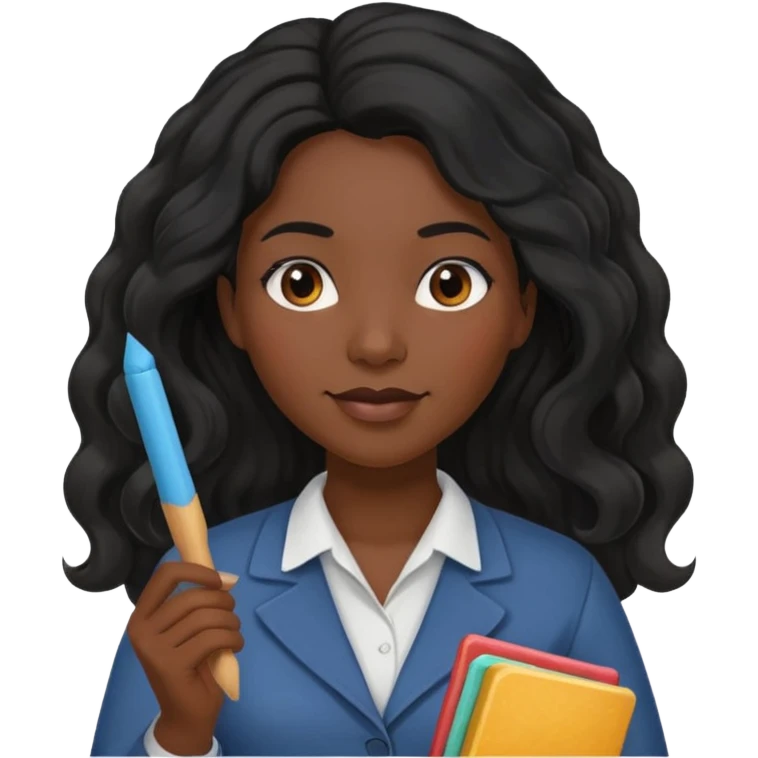 Black women teacher with black long  wavy hair chalkboard background emoji