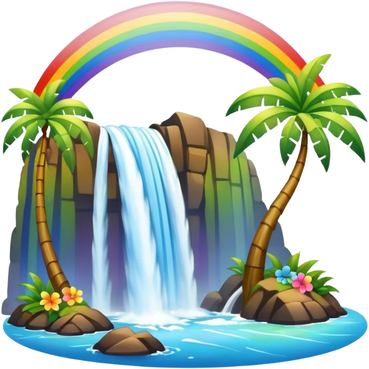 Hawaiian waterfall with rainbow emoji