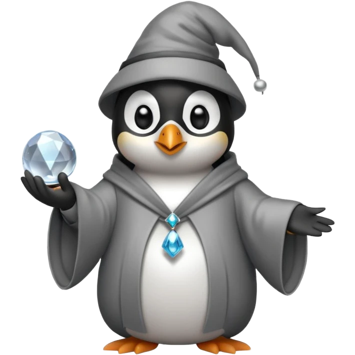 penguin wizard with a crystal ball emoji
