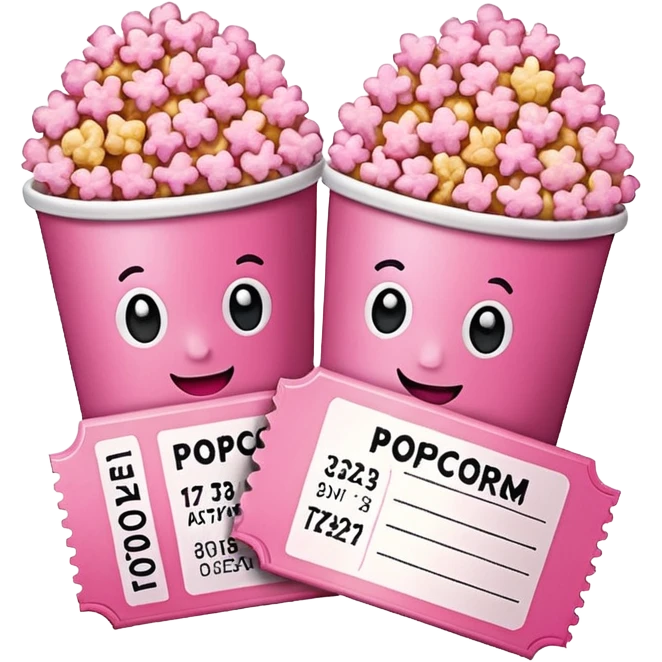 pink popcorn with 2 cinema tickets emoji