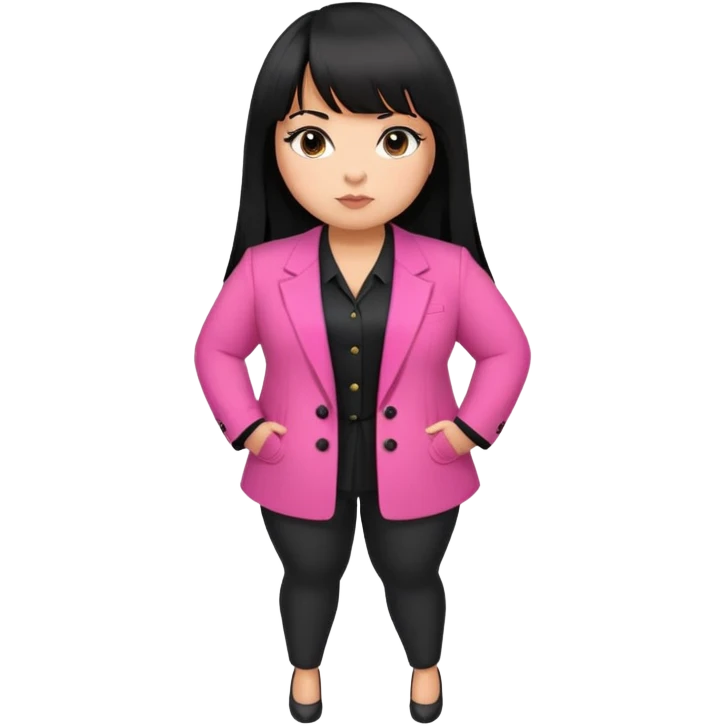 Latina girl with bangs black long hair plus size black and pink blazer emoji