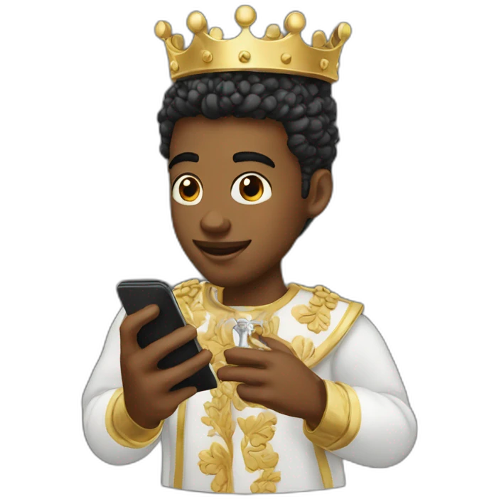 White young king using phone emoji