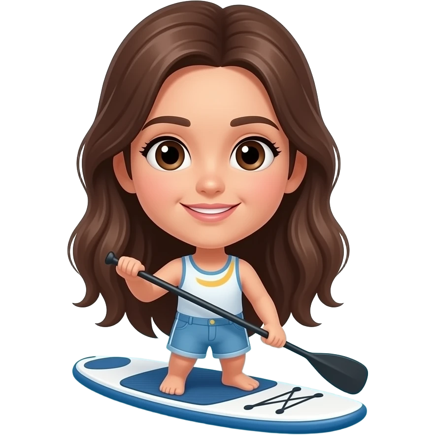 white girl with brown hair and brown eyes on paddle board emoji