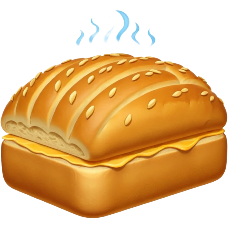 A golden loaf of bread with a crisp crust and a small rising steam curl. emoji