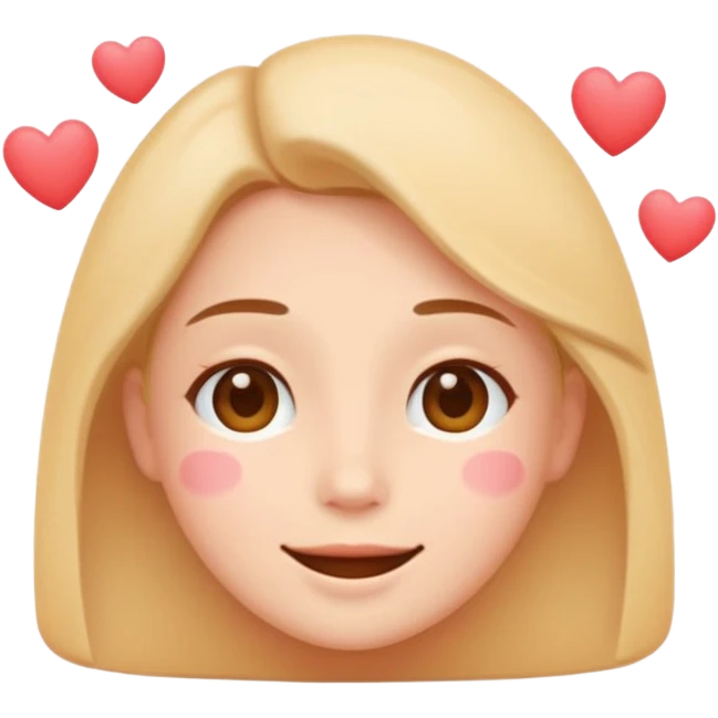 Soft love
Minimalist flat emoji face, warm gentle smile, visible soft blush, small floating hearts, romantic tender vibe, rounded vector style, transparent background emoji