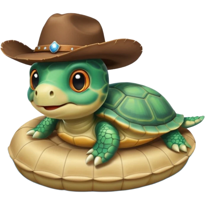 Cute blow up pool turtle with a cowboy hat emoji