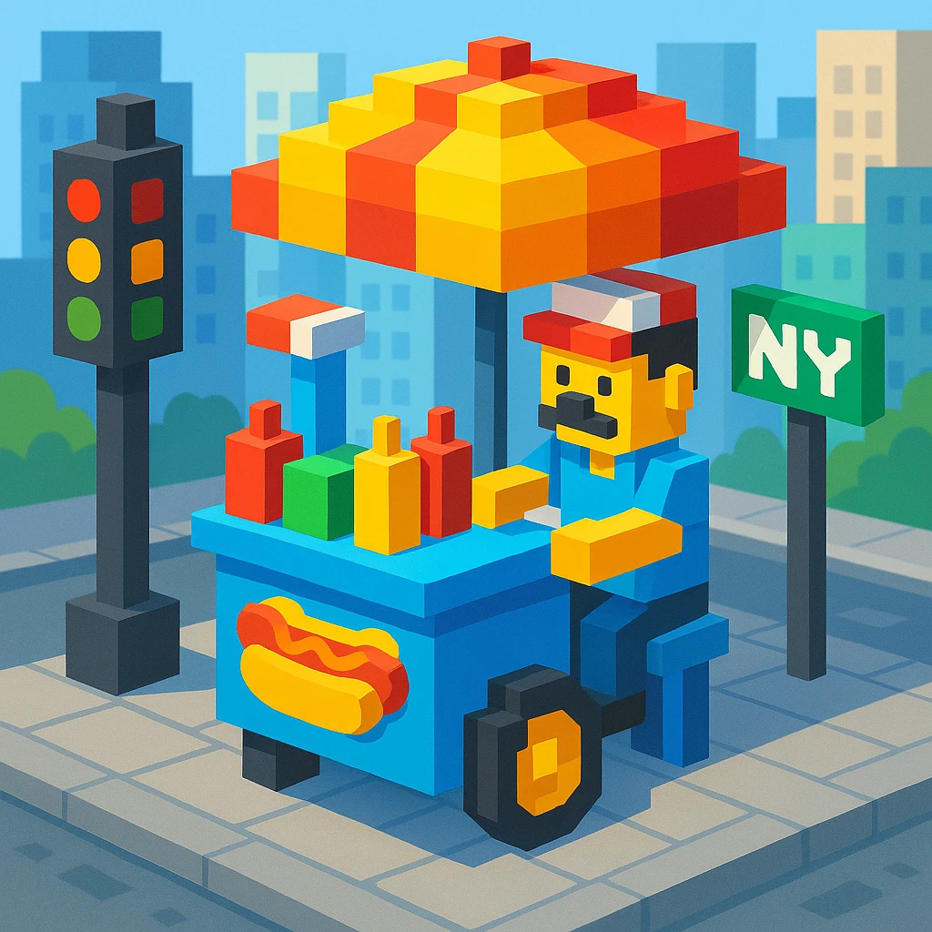 hotdog seller in new york , realistic background emoji