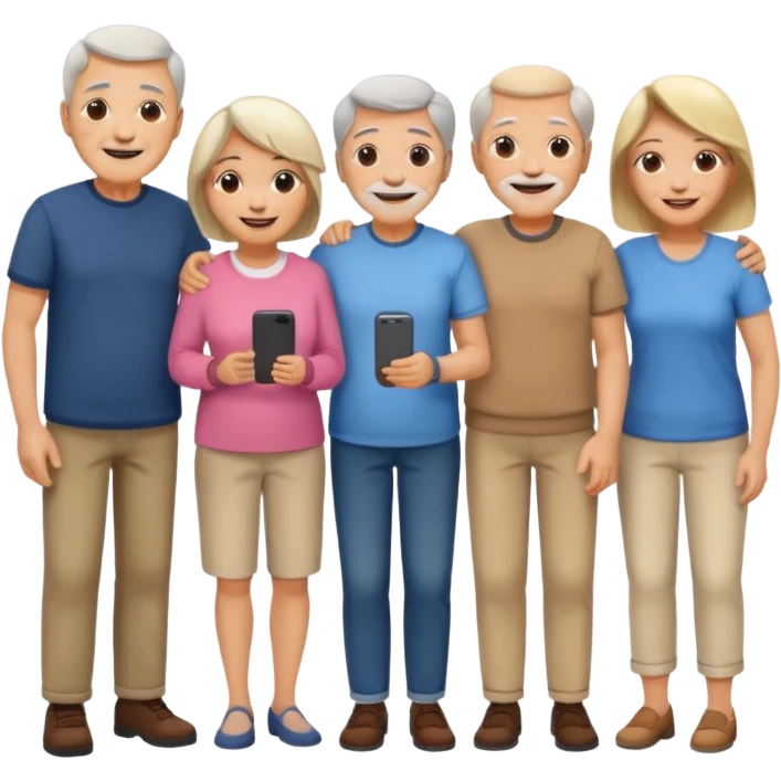 A large crowd of adults and seniors in casual clothing at an afterwork meeting emoji