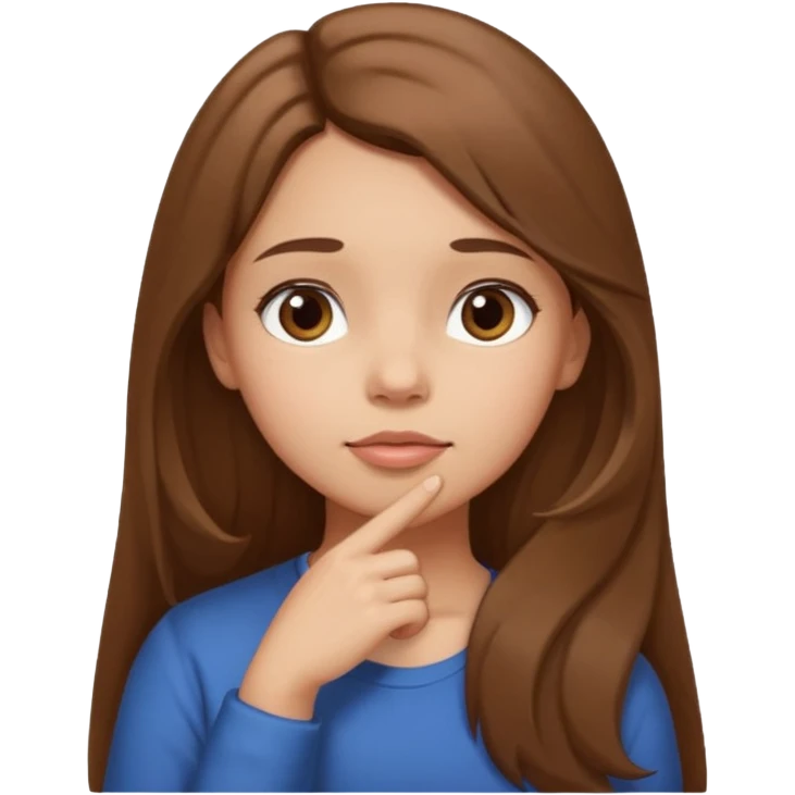 a thoughtful girl looks up and holds her hand under her chin emoji