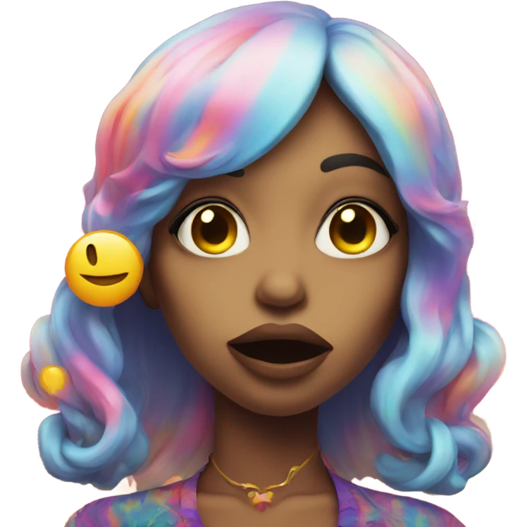 Psychedelic girl winking and blowing kiss emoji