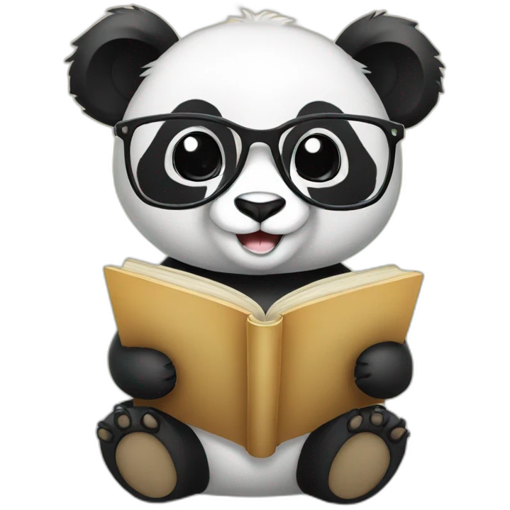 cute panda with glasses reading a book and eating bamboo emoji