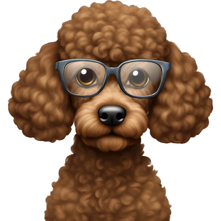 Brown poodle with wire rim glasses reading a book emoji