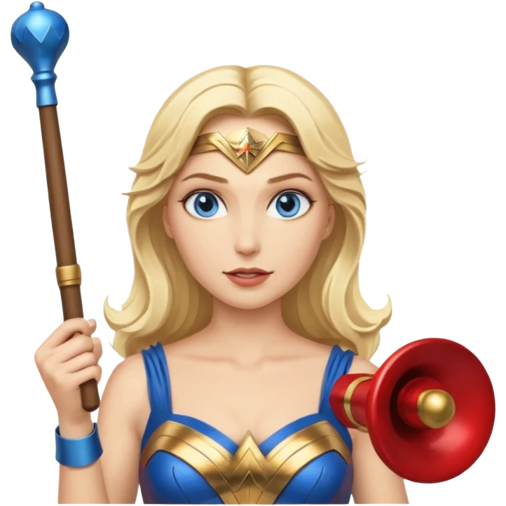 Blonde blue eyes Wonder Woman holding bell and baton  emoji