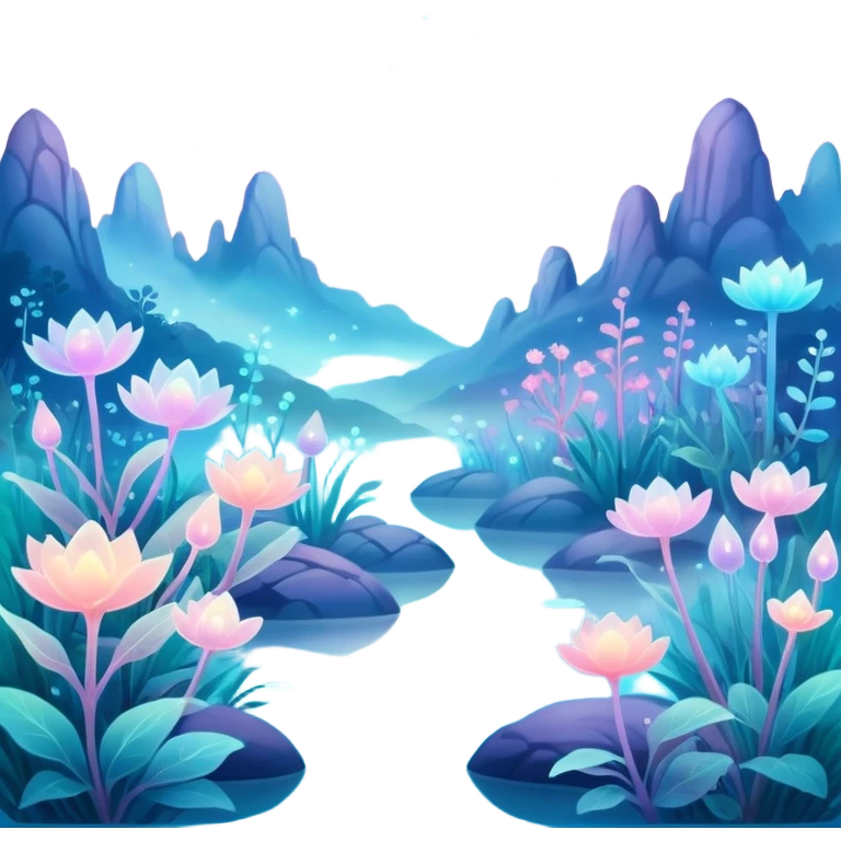 Ethereal dreamscape with pastel colors, bioluminescent nature, misty lighting, soft bokeh — whimsical and magical. emoji