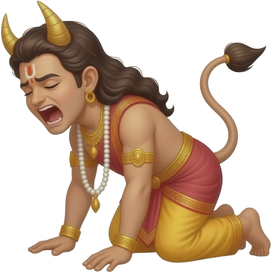 Create an emoji of a Hindu demon kneeling down and screaming in pain and show it sideways emoji