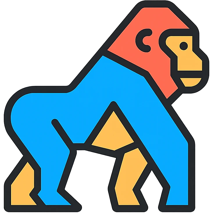 geometric gorilla icon, basic shapes, clear lines, stylized features, modern icon style emoji