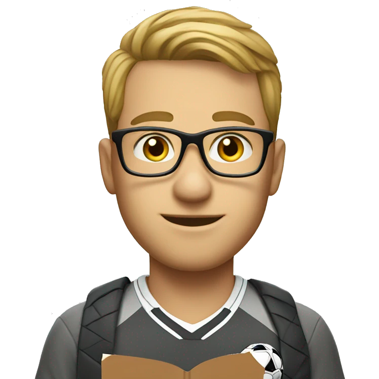 white young soccer coach with eyeglasses holding a notebook emoji
