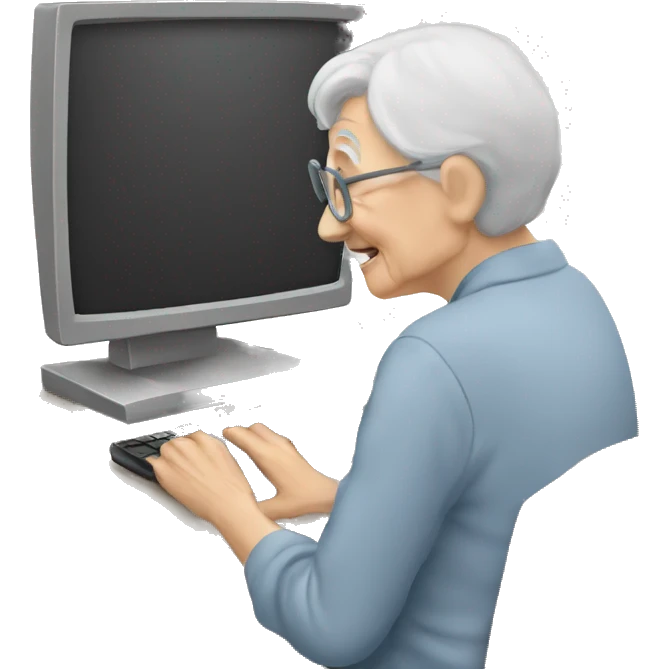 an elderly person interacting with a computer emoji