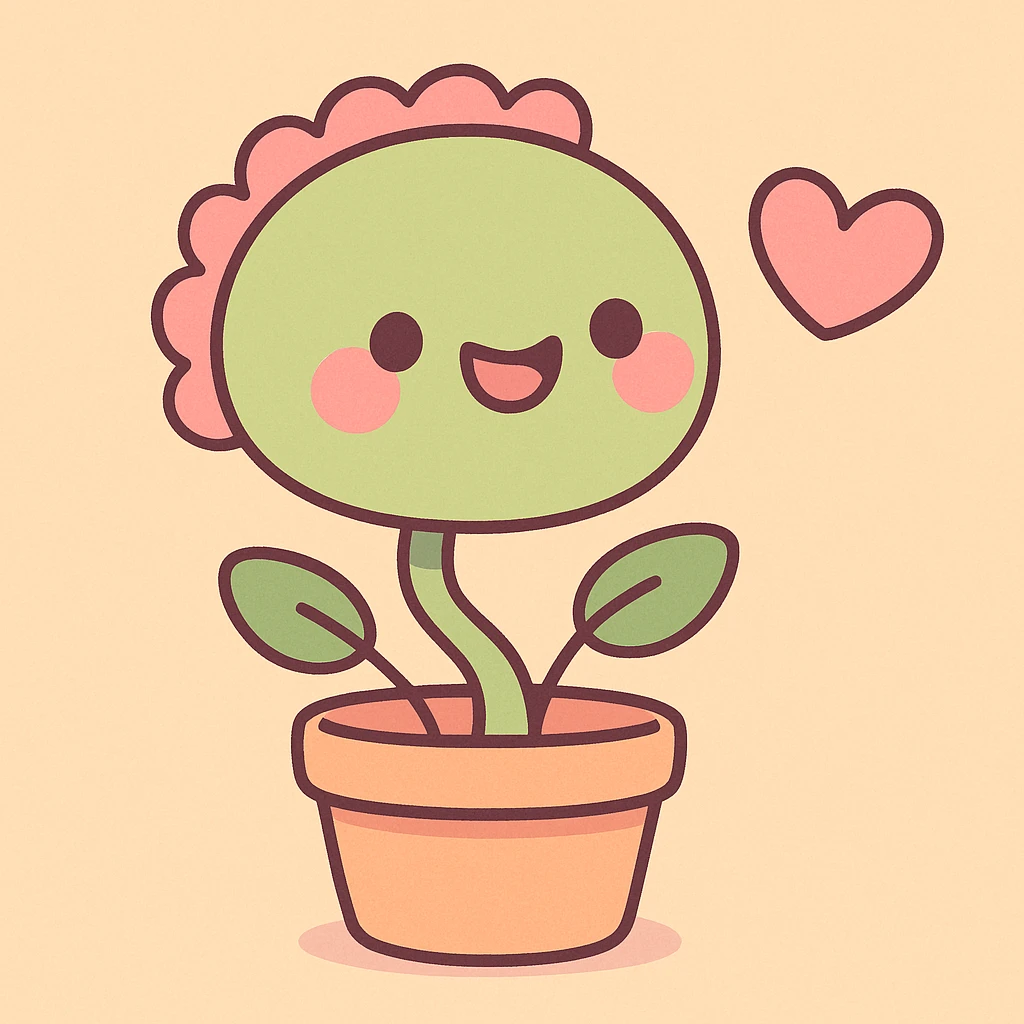 kawaii venus flytrap with a heart, round face, happy expression, soft colors emoji