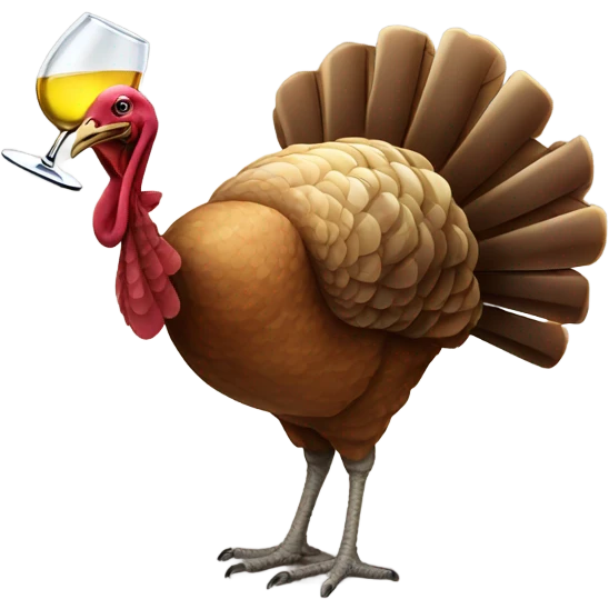 A turkey drinking a glass of Chardonnay emoji
