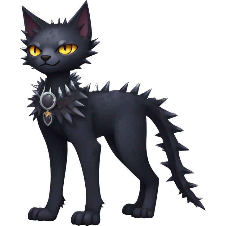 cool edgy fantasy dark-shadow-themed animal vampiric cat hybrid Fakemon  with a spiky collar full body emoji