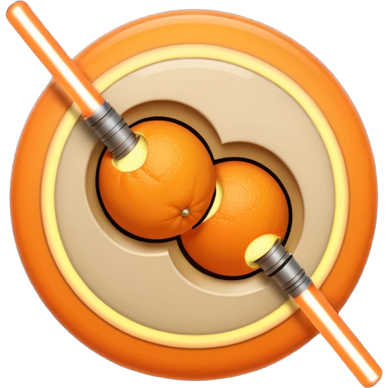 Two beige circles squished together , with a orange light saber  emoji