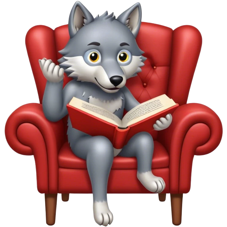 Wolf Reading a Book on chair emoji
