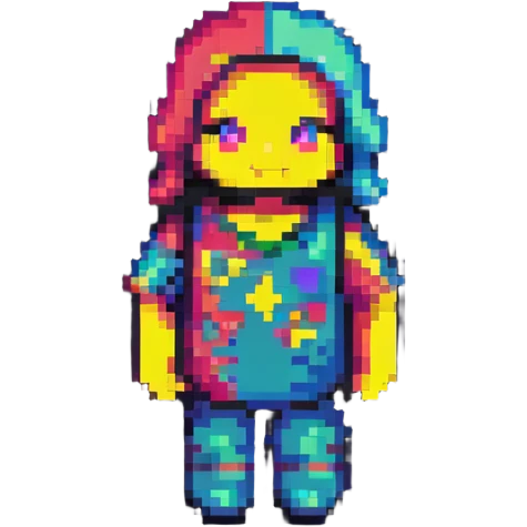 person with bright colors in pixel art style emoji