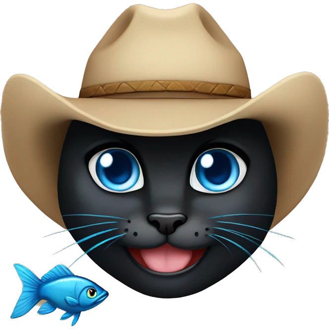 cowboy black cat smilling with fish and blue eyes emoji